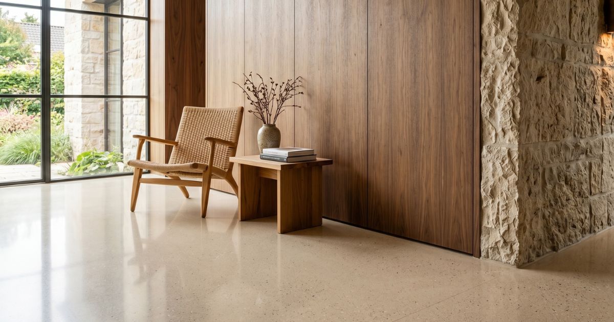 Pavimento Lixio in salone minimale con sedia in legno